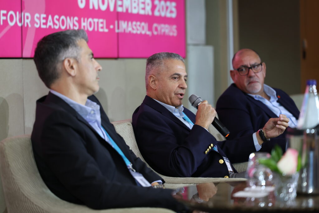 George Flouros, General Manager of Vpayments, speaking during the 22nd NextGen Payments & RegTech Forum at the Four Seasons Hotel in Limassol, Cyprus.